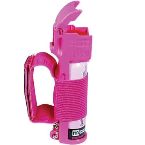 pink jogger mace pepper spray hand strap side view