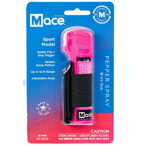 pink jogger mace pepper spray hand strap in packaging