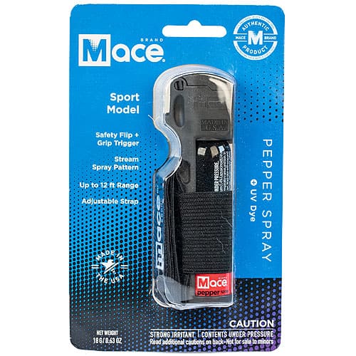 black jogger mace pepper spray hand strap in packaging