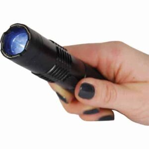 bash light stun gun flashlight with front view with light on