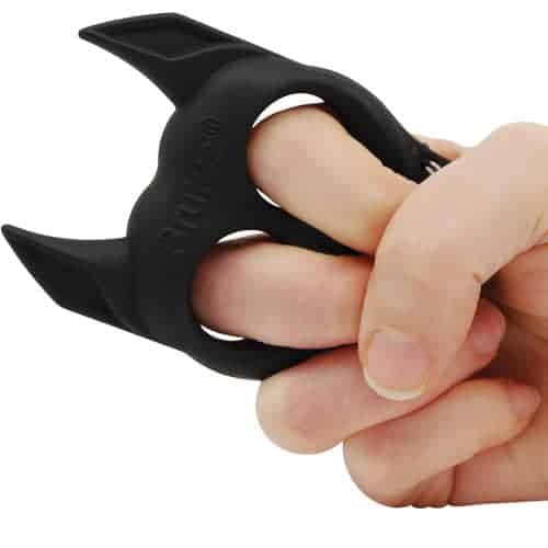 black dog self defense keychain in hand