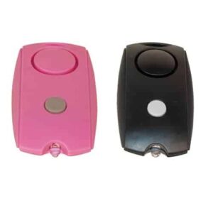 pink and black mini personal alarm top view button and light