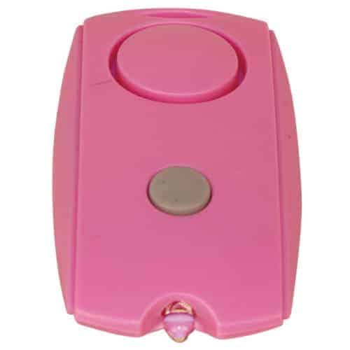 pink mini personal alarm top view button and light