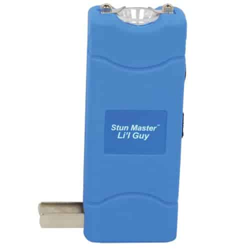 blue lil guy stun gun front view showing charger