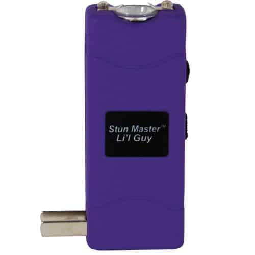 purple lil guy stun gun front view showing charger