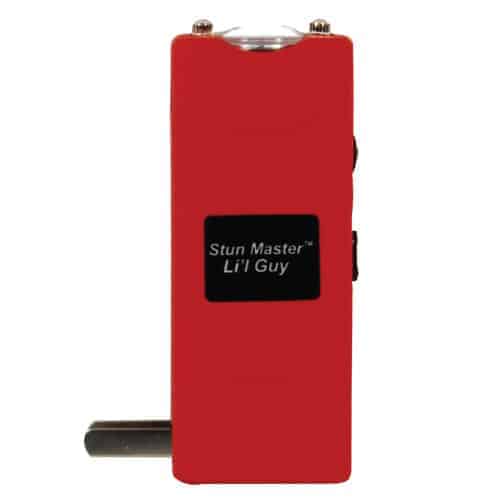 red lil guy stun gun front showing charger