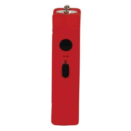 red lil guy stun gun side showing buttons