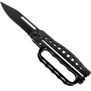 extra large black butterfly knife bilisong with knuckles open