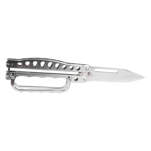 extra large silver butterfly knife bilisong with knuckles open