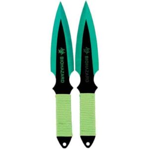 2 green throwing knives biohazard
