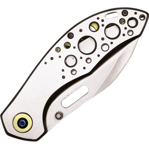 assisted open pocket knife chrome handle and blade closed