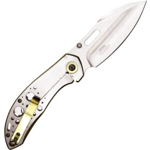 assisted open pocket knife chrome handle and blade open gold pocket clip
