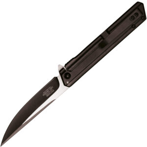 assisted open pocket knife black handle black blade open pocket clip