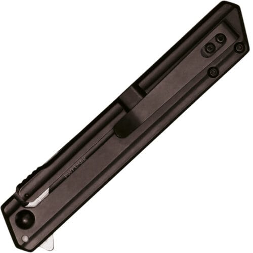 assisted open pocket knife black handle black blade closed pocket clip
