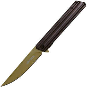 assisted open pocket knife black handle gold blade open