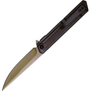 assisted open pocket knife black handle gold blade open pocket clip