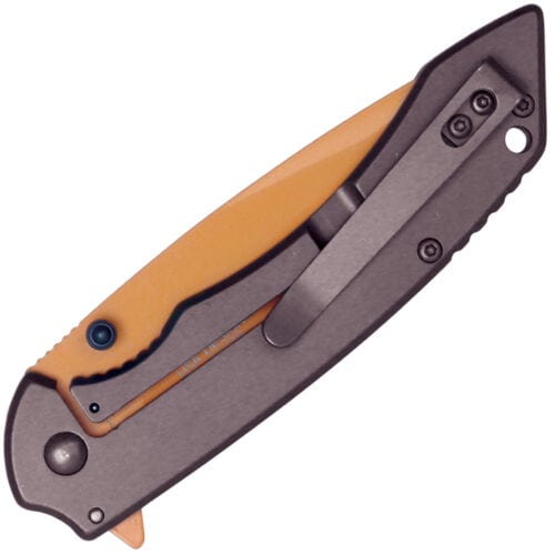 wartech pocket knife nickel handle gold blade closed pocket clip