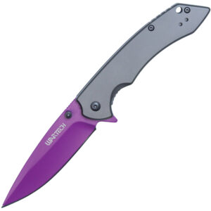 wartech pocket knife nickel handle purple blade open