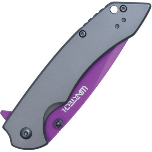 wartech pocket knife nickel handle purple blade closed