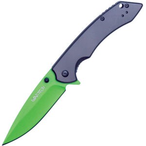 wartech pocket knife nickel handle green blade open