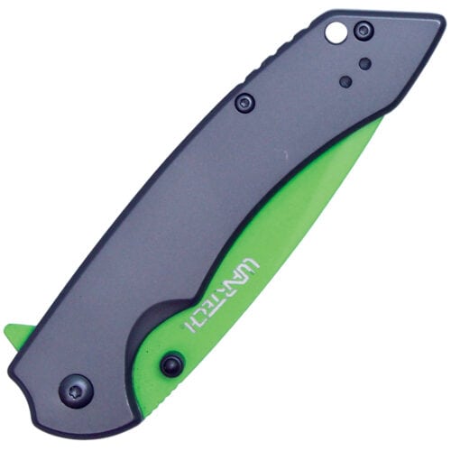 wartech pocket knife nickel handle green blade closed