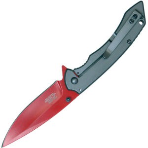 wartech pocket knife nickel handle red blade open pocket clip