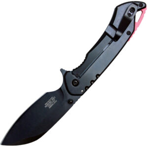 wartech pocket knife black and red handle black blade open pocket clip