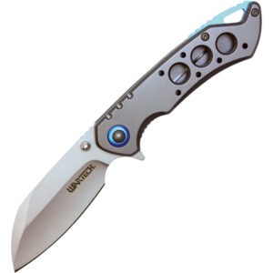 wartech pocket knife chrome handle silver blade open