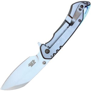 wartech pocket knife chrome handle silver blade open pocket clip