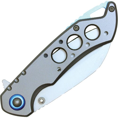 wartech pocket knife chrome handle silver blade closed