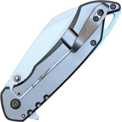 wartech pocket knife chrome handle silver blade closed pocket clip