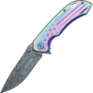 rainbow pocket knife with american flag open