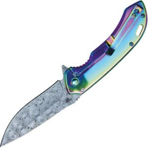 rainbow pocket knife with american flag pocket clip open