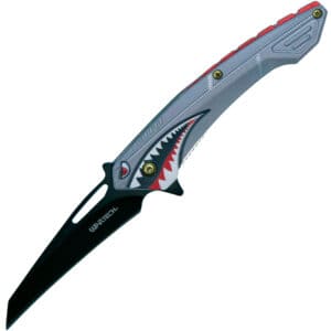 wartech pocket knife closed black blade open gray handle