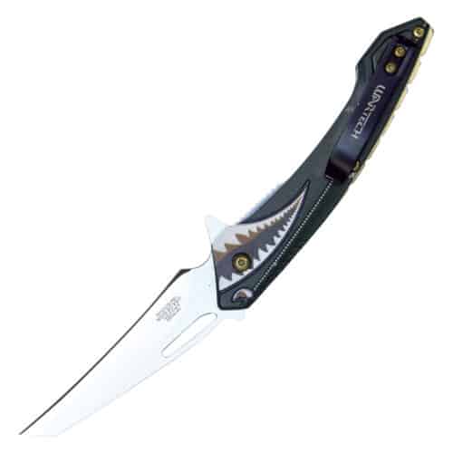 wartech pocket knife closed silver blade open