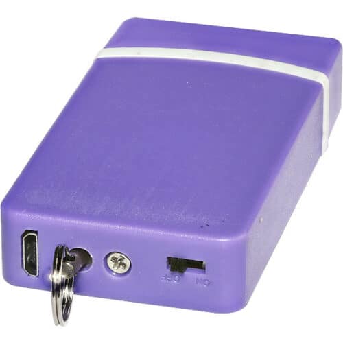 purple fang keychain stun gun charging port