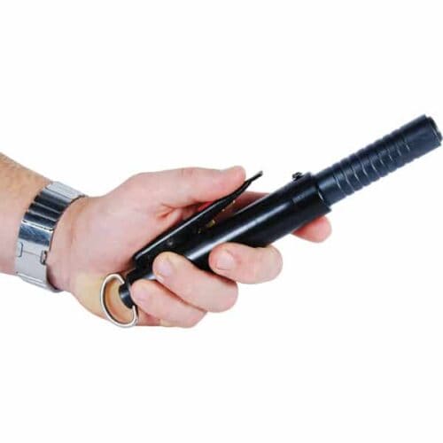 automatic expandable steel baton in hand