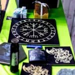 Laser engraved tiles of viking compass